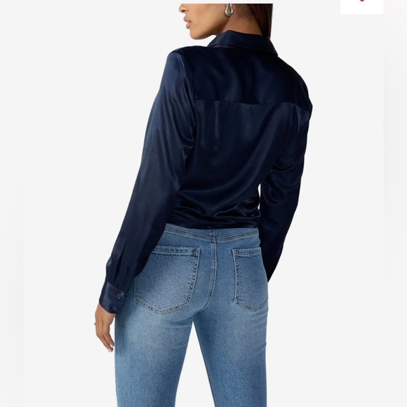 Sanctuary Girlfriend Navy Blue Tie Front Shirt Size L - Picture 6 of 8